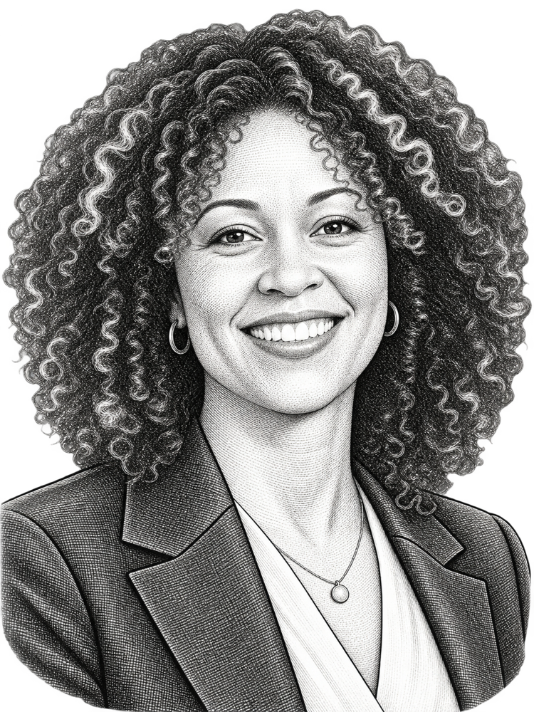 Morgan, the synthetic research participant — a drawn portrait of a smiling woman with curly hair, in a blazer.